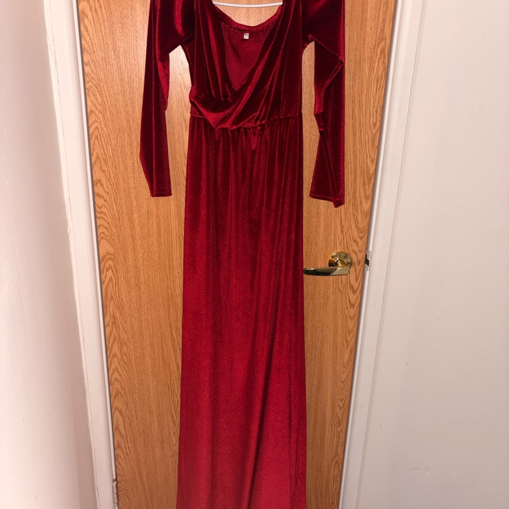 Maternity Long Sleeve Red Velvet Gown